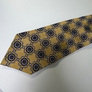 VTG Henry Grethel Mens Gold Medallion 100% Italian Silk Necktie Made in USA